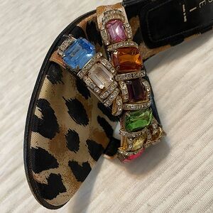 Flawless CASADEI jeweled animal print mule heels 10